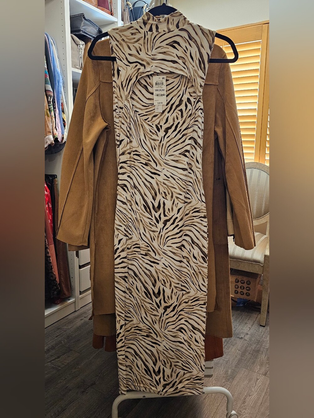 NWT. Bar III animal print midi bodicon dress. Size M.